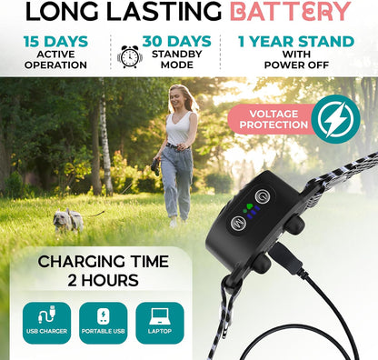 Humane Bark Control Collar for Small Dogs | 4 Vibration Levels & Sound Mode | IP87 Waterproof | Adjustable 6-20 in Neck | Safe Puppy