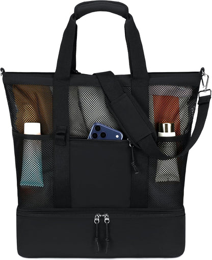 Ortekor | Bolsa de playa de malla con compartimento térmico | Bolso de piscina elegante y versátil para salidas de verano