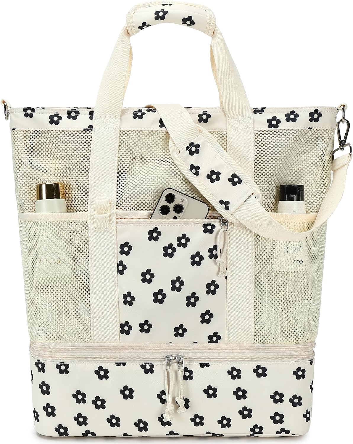 Ortekor | Bolsa de playa de malla con compartimento térmico | Bolso de piscina elegante y versátil para salidas de verano