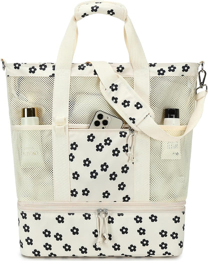 Ortekor | Bolsa de playa de malla con compartimento térmico | Bolso de piscina elegante y versátil para salidas de verano