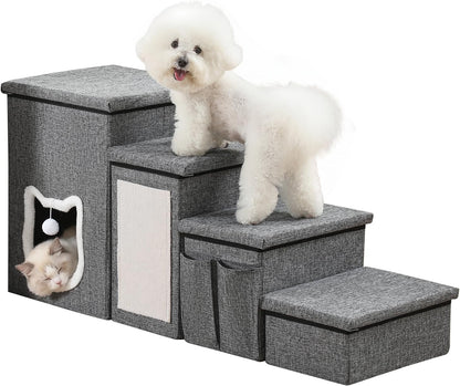 Pet Haven | Escaleras antideslizantes de 3 peldaños para perros con almacenamiento | Fácil acceso para perros pequeños y gatos