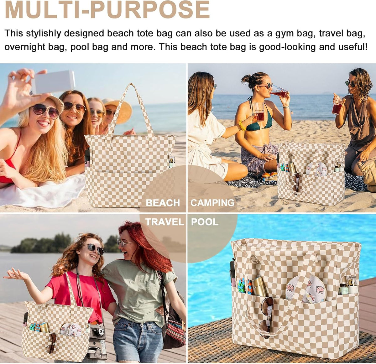 Bolso de playa extragrande con compartimento impermeable, bolso de playa resistente al agua para piscina y natación, bolso tipo tote para viajes