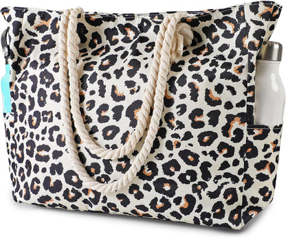 Oversized Zippered Tote with Sand-Resistant Lining for Pool Days & Travel | Water-Resistant Canvas Carryall