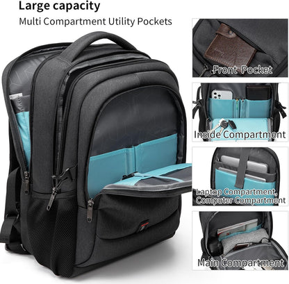 Travel Backpack with USB Charging Port for Laptops up to 17 Inches | Water-Resistant Daypack with Anti-Theft Pocket for Business Work School