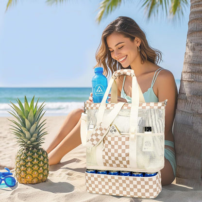 Ortekor | Bolsa de playa de malla con compartimento térmico | Bolso de piscina elegante y versátil para salidas de verano