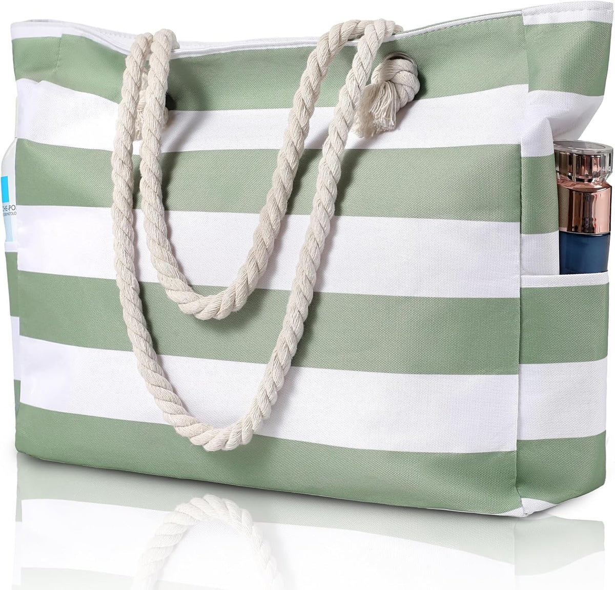 Oversized Zippered Tote with Sand-Resistant Lining for Pool Days & Travel | Water-Resistant Canvas Carryall
