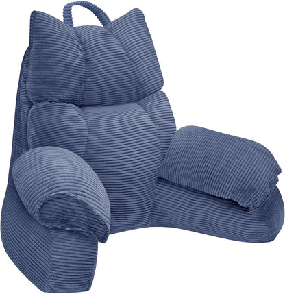 Backrest Pillow with Armrests and Shredded Memory Foam for Reading, Gaming, and TV – Structured Lounge Support for Bed