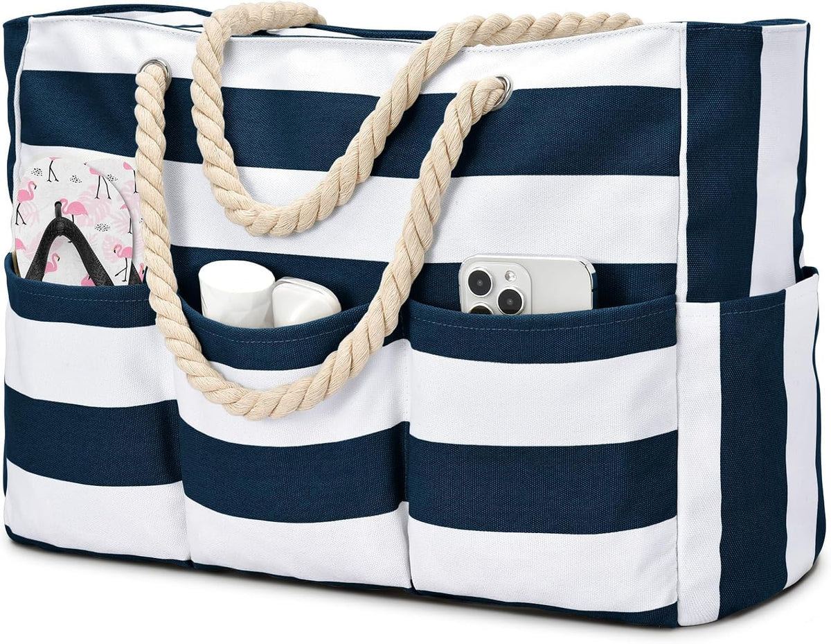 Oversized Water-Resistant Shoulder Tote with Secure Zip Top & 7 Compartments for Towels, Gear & Essentials