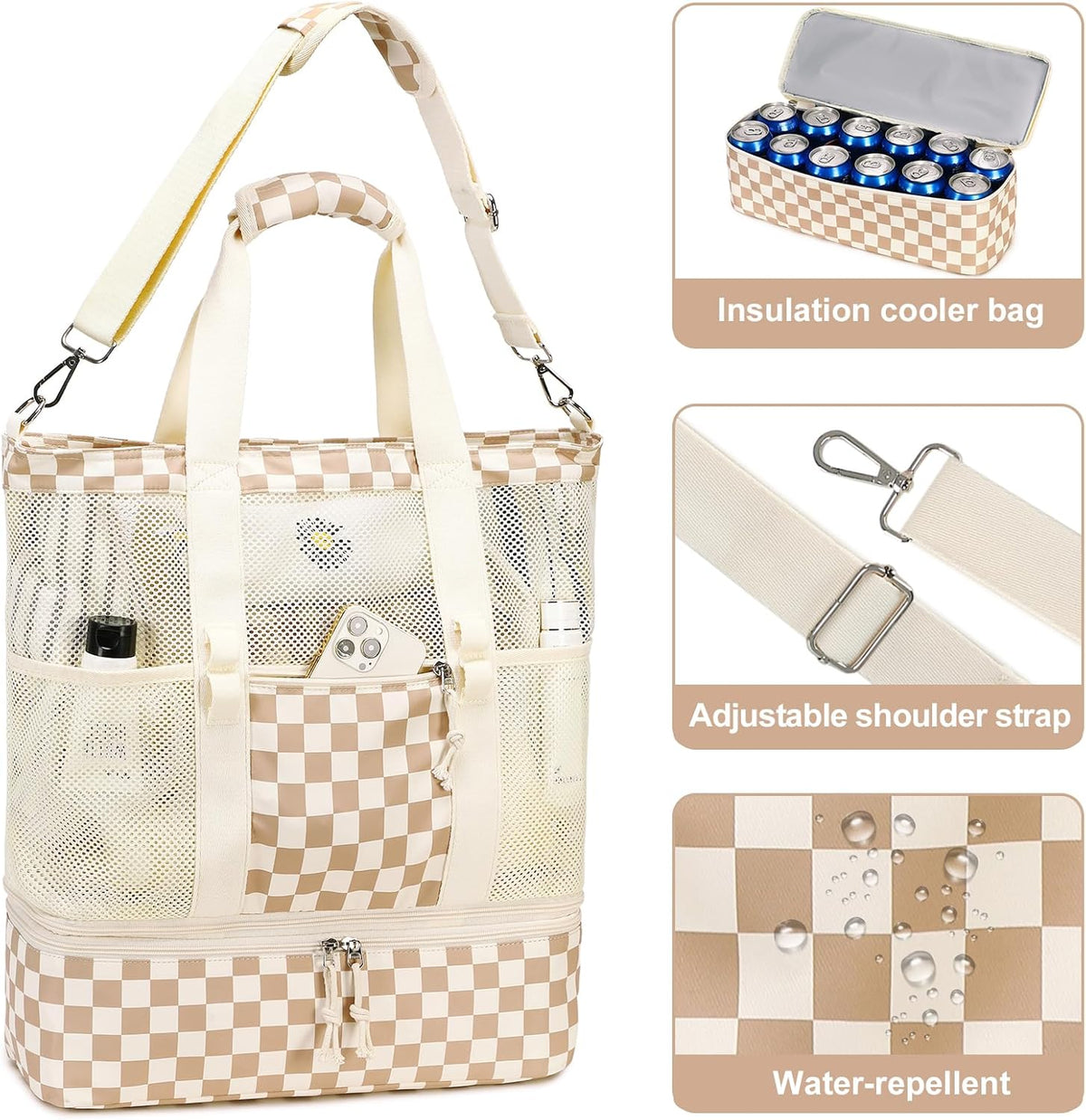 Ortekor | Bolsa de playa de malla con compartimento térmico | Bolso de piscina elegante y versátil para salidas de verano