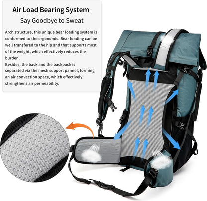 Equipo de aventura | Mochila de senderismo de 50L con armazón interno y diseño ligero | Bolsa de viaje duradera para montañismo y acampada