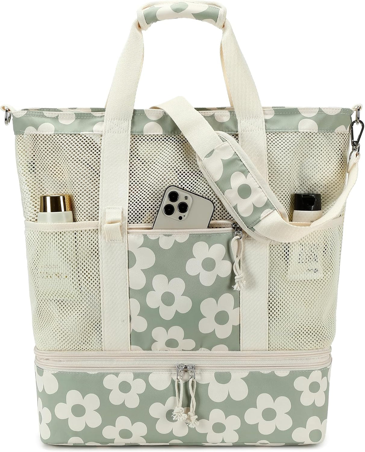 Ortekor | Bolsa de playa de malla con compartimento térmico | Bolso de piscina elegante y versátil para salidas de verano