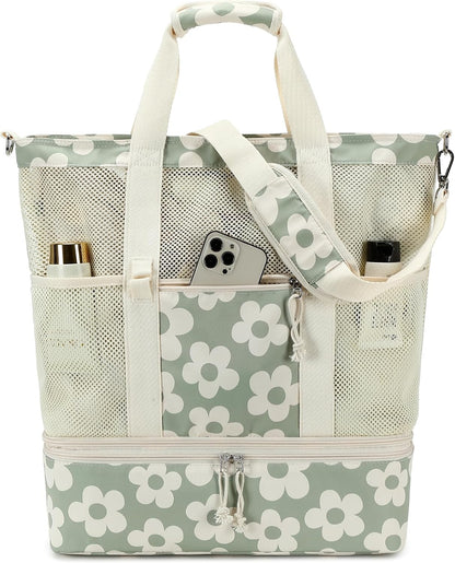 Ortekor | Bolsa de playa de malla con compartimento térmico | Bolso de piscina elegante y versátil para salidas de verano