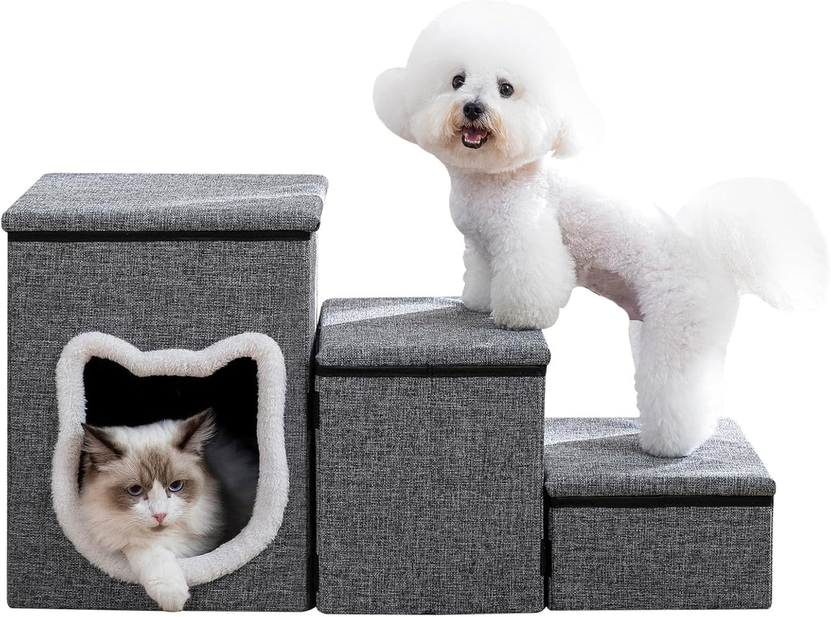 Pet Haven | Escaleras antideslizantes de 3 peldaños para perros con almacenamiento | Fácil acceso para perros pequeños y gatos