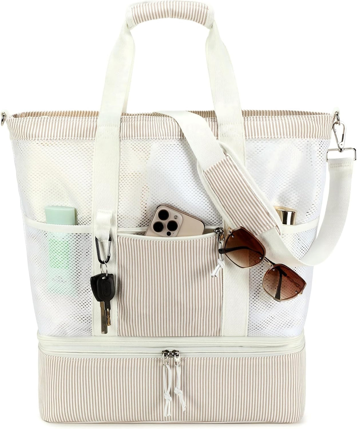 Ortekor | Bolsa de playa de malla con compartimento térmico | Bolso de piscina elegante y versátil para salidas de verano