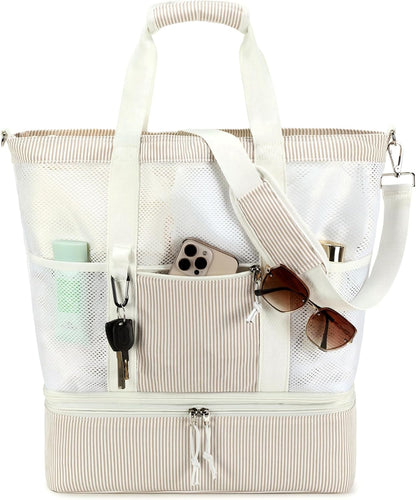 Ortekor | Bolsa de playa de malla con compartimento térmico | Bolso de piscina elegante y versátil para salidas de verano
