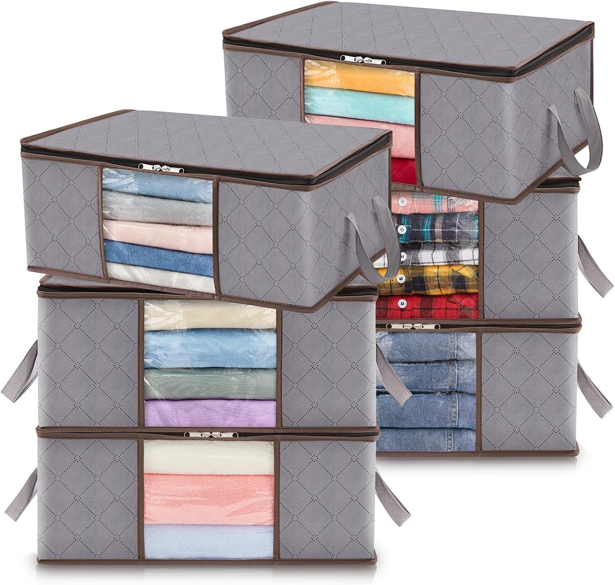 Fabric Closet Organizer Bin 24 Gallon Gray with Clear Window Collapsible Under Bed Storage Container for Comforters Seasonal Clothes Linens
