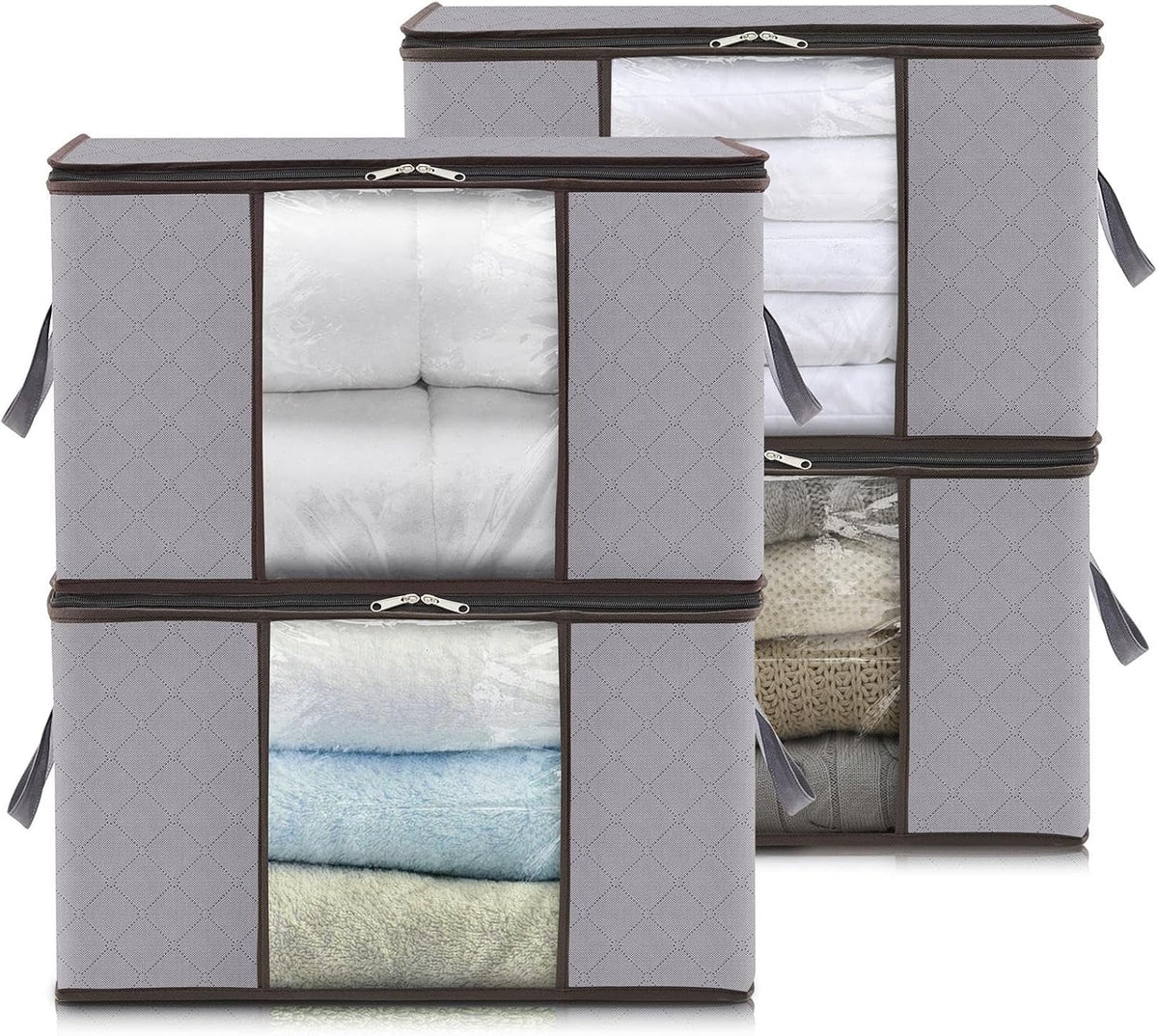 Fabric Closet Organizer Bin 24 Gallon Gray with Clear Window Collapsible Under Bed Storage Container for Comforters Seasonal Clothes Linens