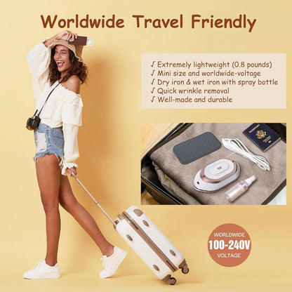 Mini Iron for Travel, Dual Voltage Travel Iron for Clothes, Portable Iron for Shirts and Suits with Ceramic Soleplate