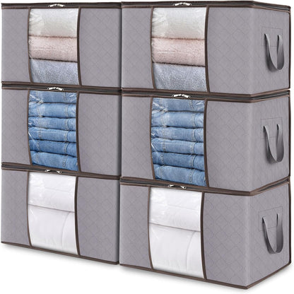 Fabric Closet Organizer Bin 24 Gallon Gray with Clear Window Collapsible Under Bed Storage Container for Comforters Seasonal Clothes Linens