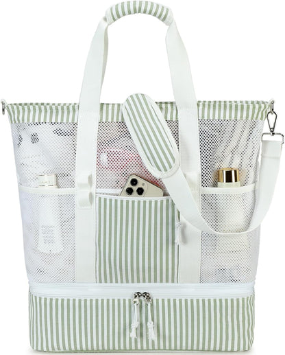Ortekor | Bolsa de playa de malla con compartimento térmico | Bolso de piscina elegante y versátil para salidas de verano