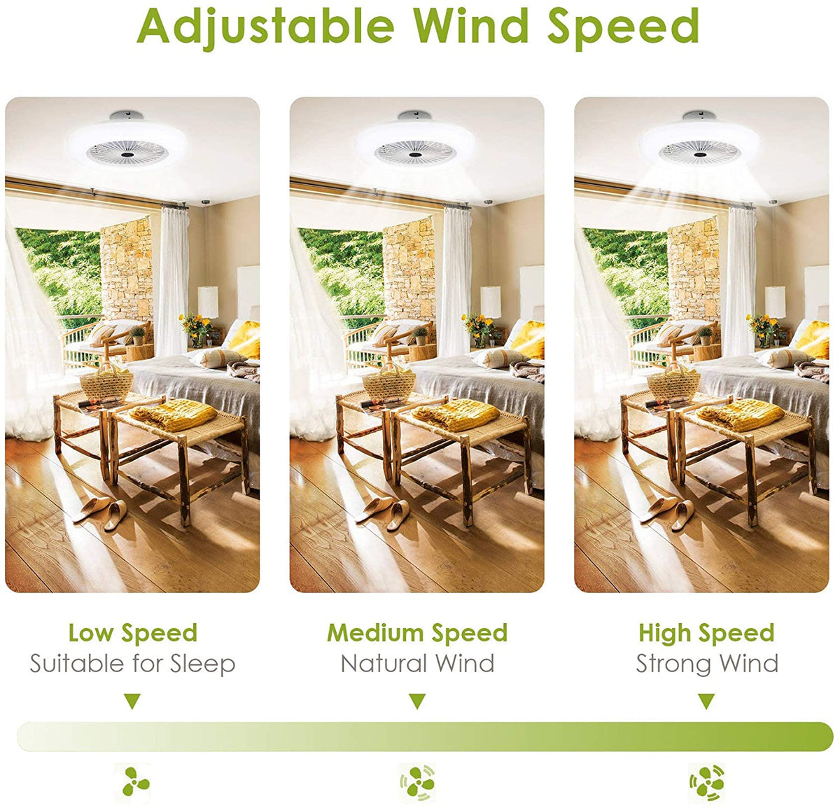 80W Ceiling Fan Light Combo 10 Inch Remote Control 3 Speed LED Flush Mount with Timer for Bedroom Living Room