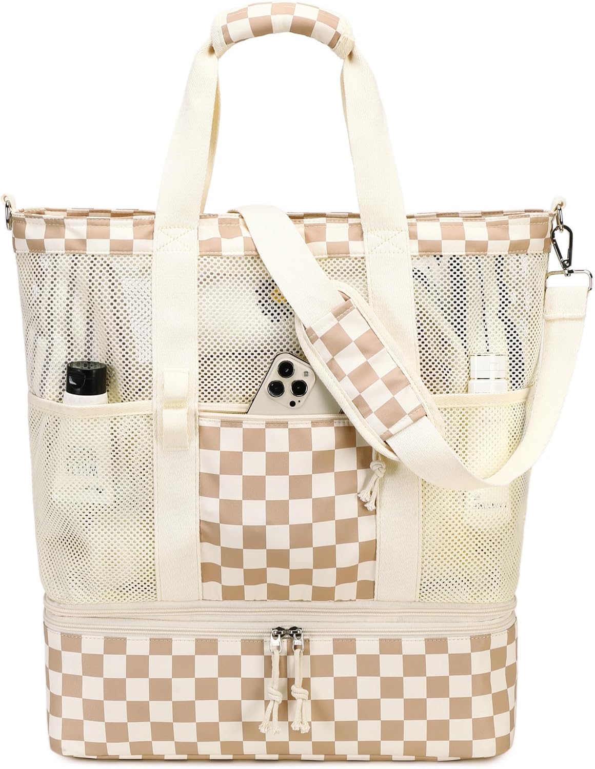 Ortekor | Bolsa de playa de malla con compartimento térmico | Bolso de piscina elegante y versátil para salidas de verano