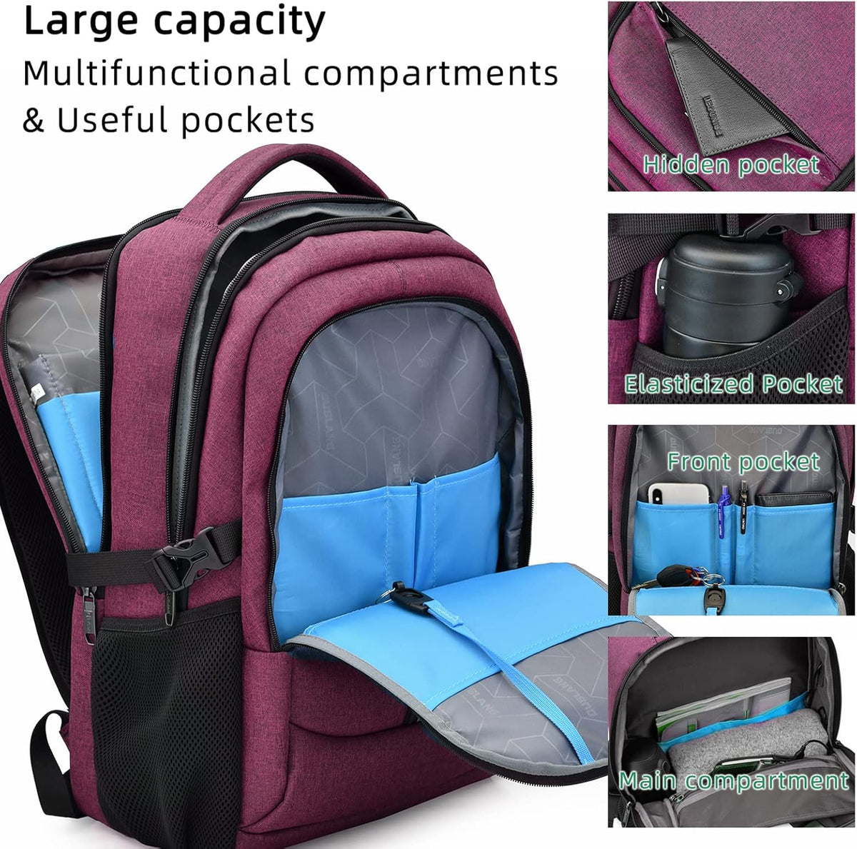 Travel Backpack with USB Charging Port for Laptops up to 17 Inches | Water-Resistant Daypack with Anti-Theft Pocket for Business Work School