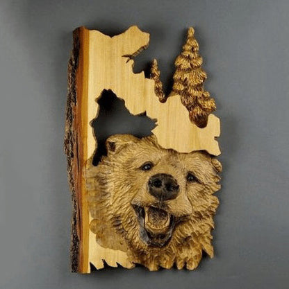 Hand-Carved Wooden Animal Wall Art Sculpture – Rustic 3D Wildlife Decor for Living Room, Bedroom & Office – Lightweight Hanging Home Accent