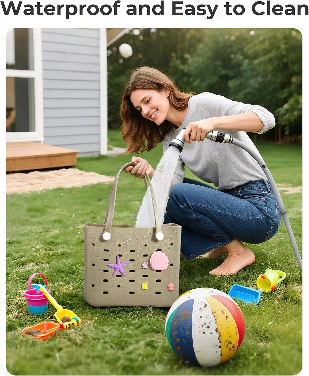 Bolso tote de goma resistente al agua Ortekor con diseño a prueba de arena | Esencial elegante para unas vacaciones de verano divertidas