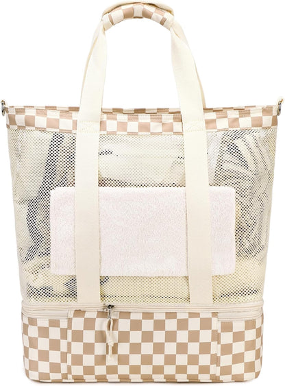 Ortekor | Bolsa de playa de malla con compartimento térmico | Bolso de piscina elegante y versátil para salidas de verano