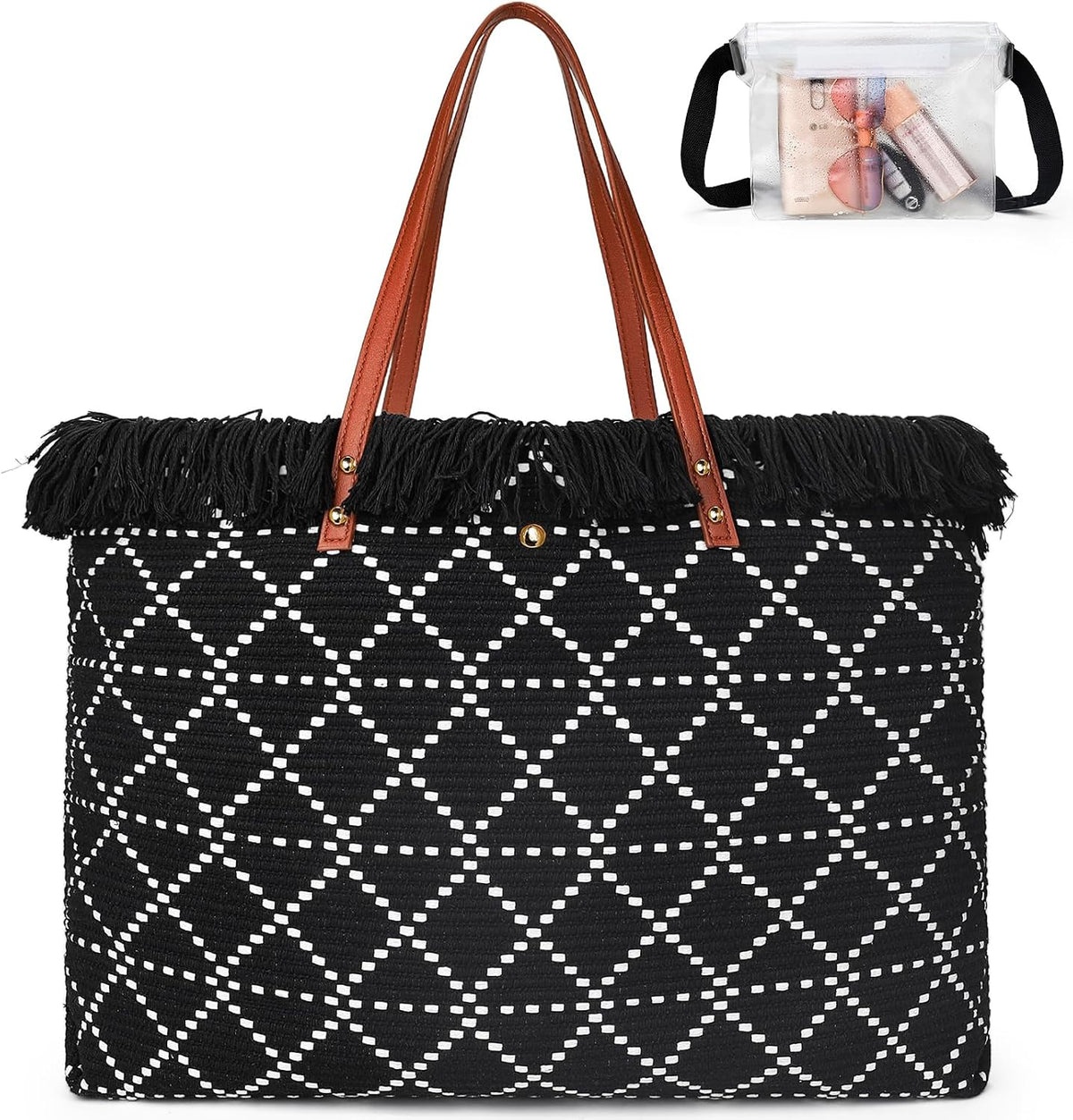 Neoprene Beach Bag with Inner Zipper Pocket, Large Beach Tote Bag with Purse, Machine Washable Travel Tote Bag