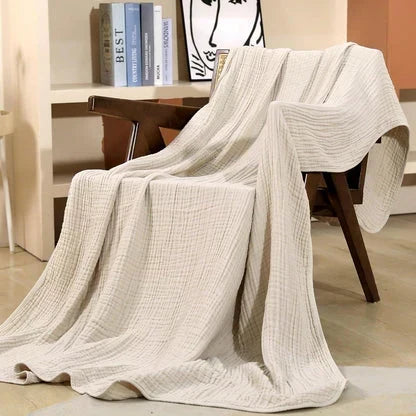 Lightweight Cotton Gauze Throw Blanket – Breathable Summer Layer for Bed, Couch & Chair – Natural Organic Fabric – Soft All-Season Cover