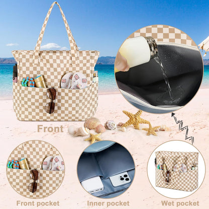 Bolso de playa extragrande con compartimento impermeable, bolso de playa resistente al agua para piscina y natación, bolso tipo tote para viajes