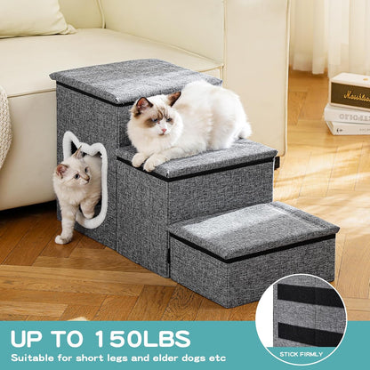 Pet Haven | Escaleras antideslizantes de 3 peldaños para perros con almacenamiento | Fácil acceso para perros pequeños y gatos