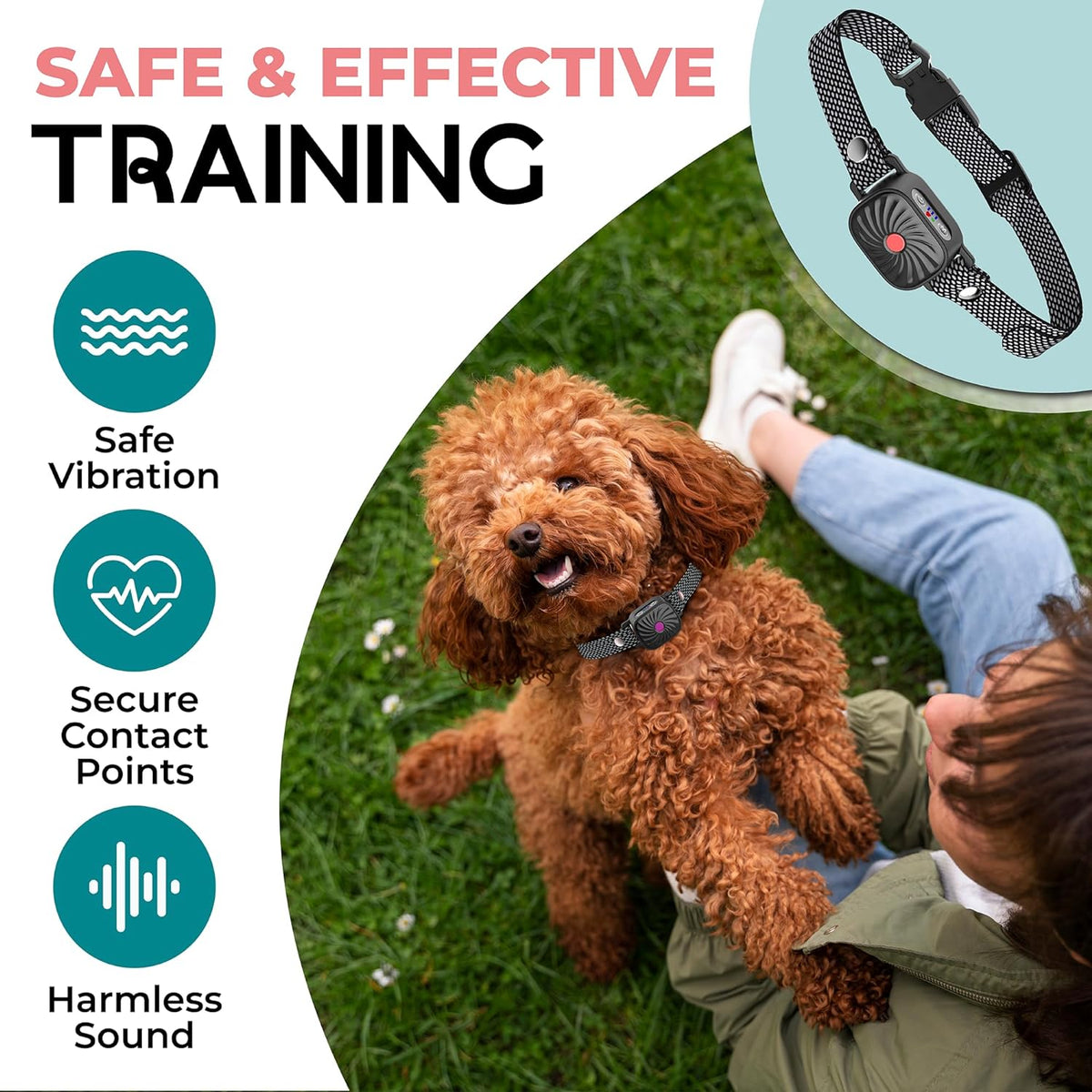 Humane Bark Control Collar for Small Dogs | 4 Vibration Levels & Sound Mode | IP87 Waterproof | Adjustable 6-20 in Neck | Safe Puppy
