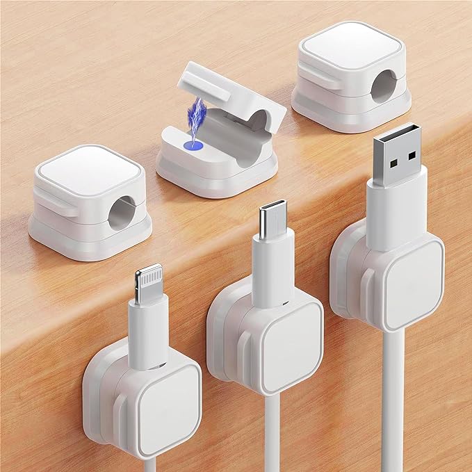 Magnetic Cable Organizer Clips for Desk – 6-Pack Wire Management Holders with Strong Magnets for USB Charging Cords & Headphones