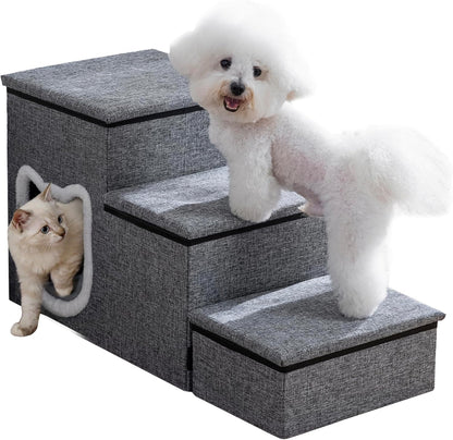 Pet Haven | Escaleras antideslizantes de 3 peldaños para perros con almacenamiento | Fácil acceso para perros pequeños y gatos