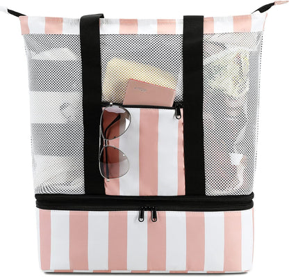 Ortekor | Bolsa de playa de malla con compartimento térmico | Bolso de piscina elegante y versátil para salidas de verano