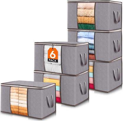 Fabric Closet Organizer Bin 24 Gallon Gray with Clear Window Collapsible Under Bed Storage Container for Comforters Seasonal Clothes Linens