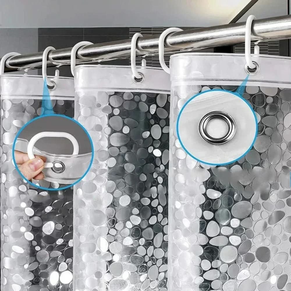 CLEARFLOW – Cortina de ducha impermeable y transparente con diseño de piedras