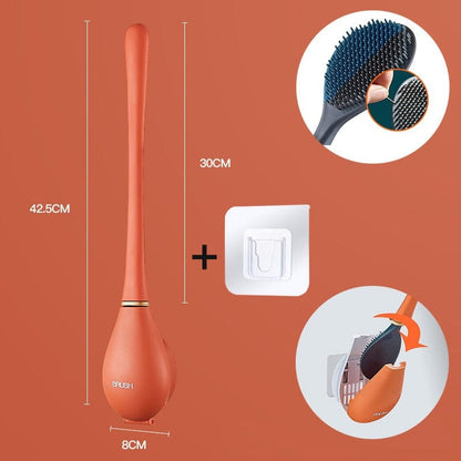 Silicone Toilet Brush with Flat Head & Wall Mount Holder for Deep Bowl Cleaning