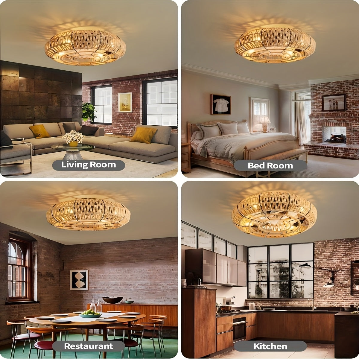 Handwoven Rattan Ceiling Fan with Integrated Light – Zen Style for Living Room, Bedroom & Dining Room