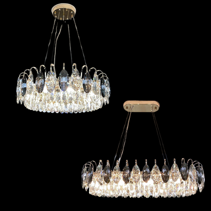 Dimmable Crystal Chandelier for Dining Room & Living Room – Adjustable Chain, Faceted Prisms, Multiple Sizes – Round & Rectangle