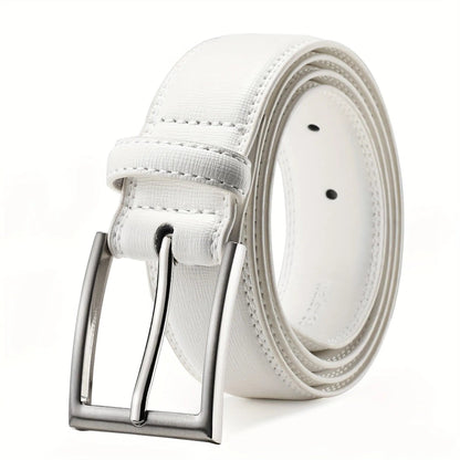Genuine Leather Belt with Classic Pin Buckle for Men & Women – Versatile Dress Belt for Business & Casual Wear in 7 Colors & Waist Sizes 30-