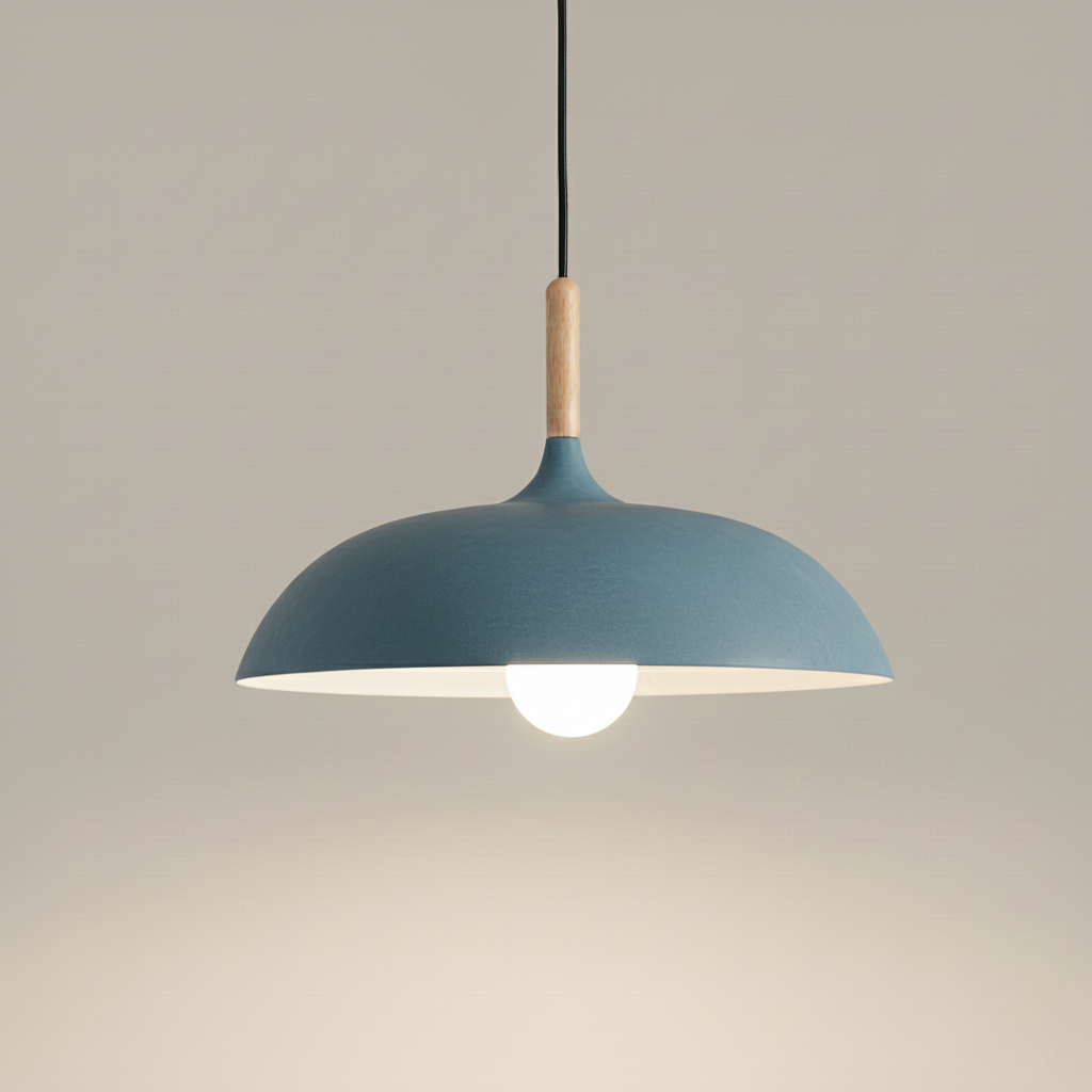 Modern Metal Pendant Light with Wood Detail – Adjustable Drop Ceiling Fixture for Dining, Kitchen & Living Room