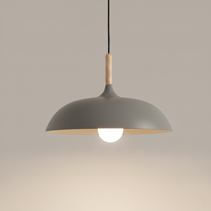 Modern Metal Pendant Light with Wood Detail – Adjustable Drop Ceiling Fixture for Dining, Kitchen & Living Room