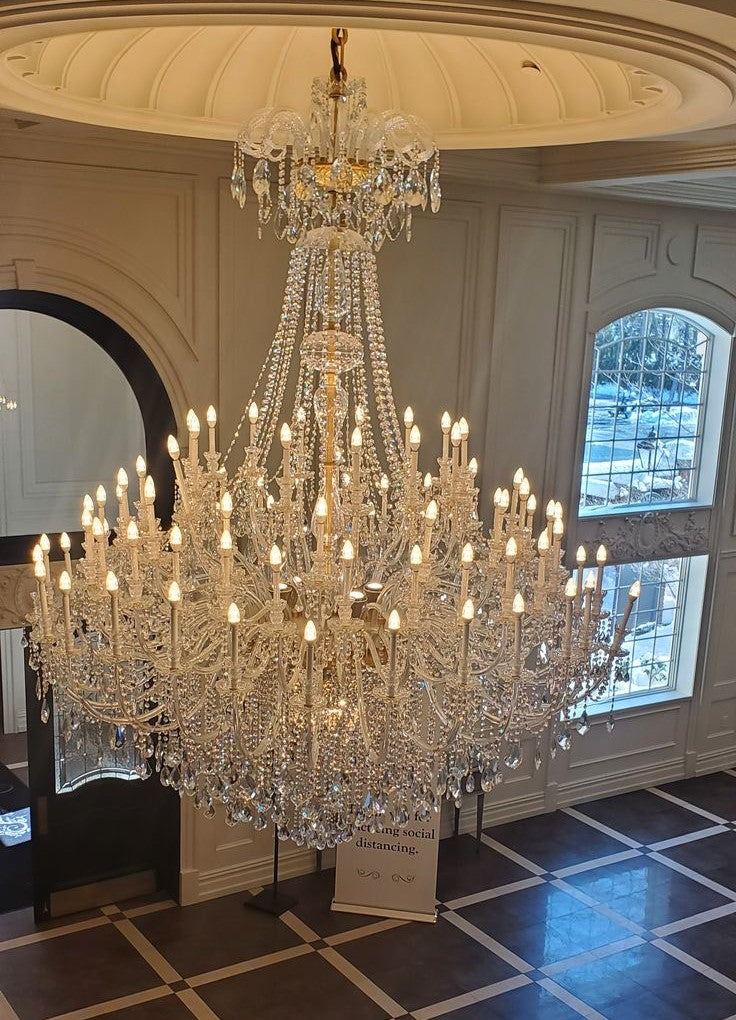 Grand Tiered Crystal Chandelier 35-90 Bulbs Dimmable LED Foyer Statement Lighting for High Ceilings Entryway Staircase Hotel Lobby