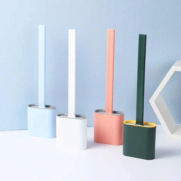 Bathroom Toilet Brush with Holder Silicone Bristles Antibacterial Floor Standing Wall Mount Non-Slip for Toilet Bowl