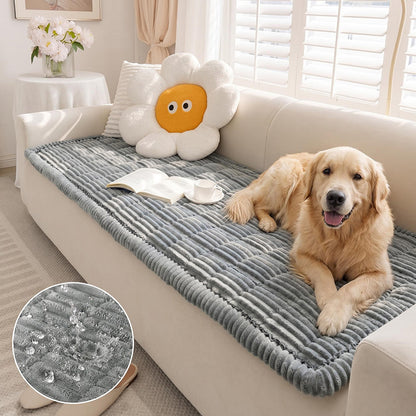 Plush Flannel Furniture Protector for Pets – Non-Slip Waterproof Sofa Throw for Dogs & Cats – Machine Washable Couch Shield