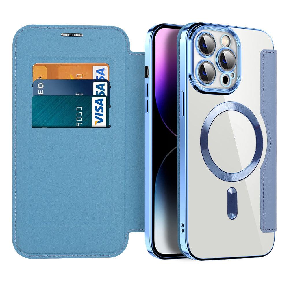 Funda tipo cartera con tarjetero y cierre magnético: funda abatible con protección RFID y soporte para iPhone serie 12/13/14/15